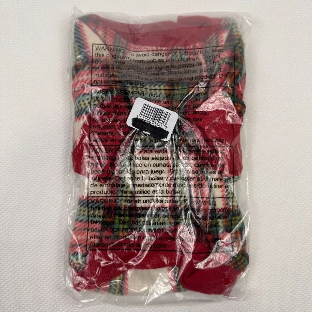 Eddie Bauer Red Plaid Pet Bodysuit Size Small Flannel Family Dog Pajamas NEW